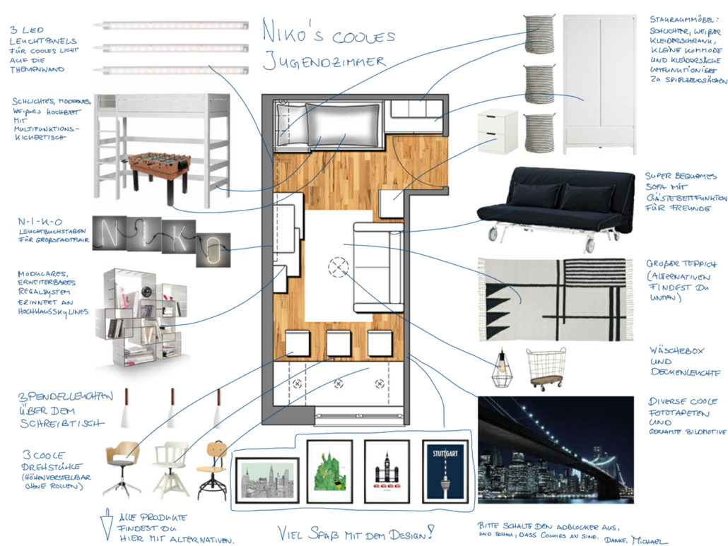Beispiel für ein maßgeschneidertes Roomtailors Design für ein Jugendzimmer (Bild: Roomtailors)