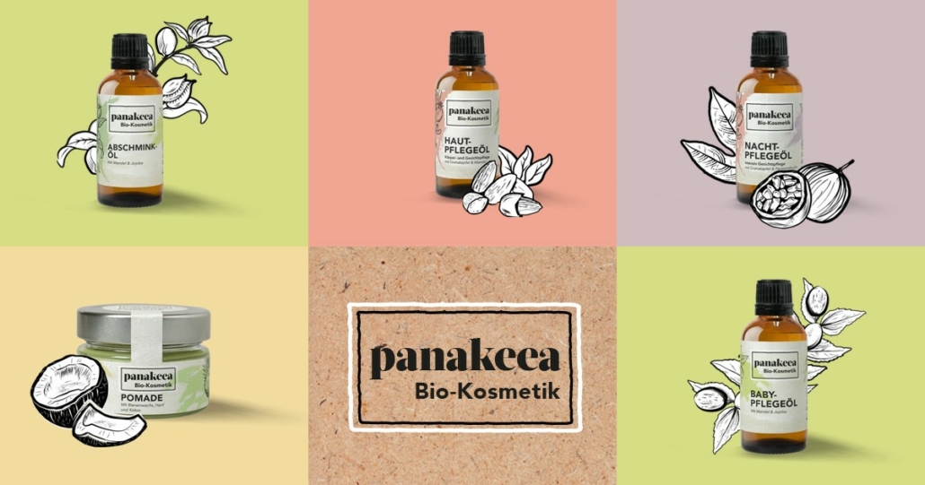 Alle 5 Kosmetikprodukte von panakeea und ihr Logo